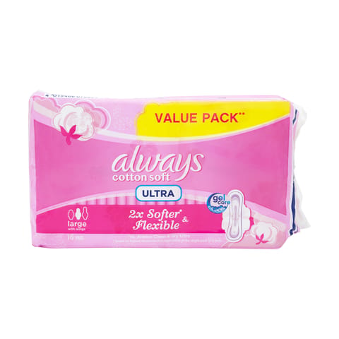 Kotex Natural Maxi Protect Thick Pads, 100% Cotton Pad, Super Size with Wings, 26 Sanitary Pads