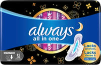 Always All in one Ultra Thin, Night sanitary pads with wings, 12 Pads