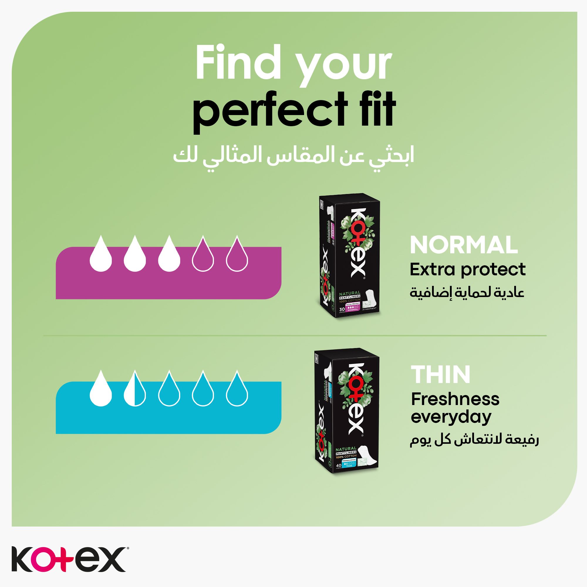 Kotex Natural Panty Liners, 100% Cotton, Thin Size, 40 Daily Panty Liners