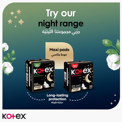 Kotex Ultra Thin Pads, Overnight Protection Sanitary Pads with Wings, 7 Sanitary Pads