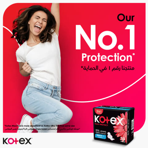 Kotex Natural Ultra Thin Pads, 100% Cotton Pad, Overnight Protection Sanitary Pads with Wings, 14 Sanitary Pads