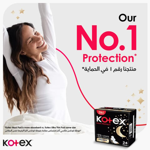 Kotex Natural Ultra Thin Pads, 100% Cotton Pad, Overnight Protection Sanitary Pads with Wings, 14 Sanitary Pads