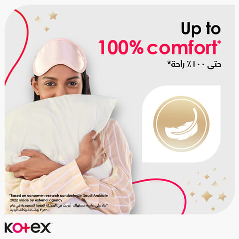 Kotex Natural Ultra Thin Pads, 100% Cotton Pad, Overnight Protection Sanitary Pads with Wings, 14 Sanitary Pads