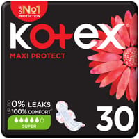 Kotex Maxi Protect Thick Pads, Super Size Sanitary Pads with Wings, 30 Sanitary Pads