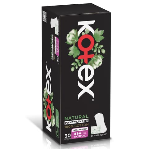 Kotex Natural Ultra Thin Pads, 100% Cotton Pad, Overnight Protection Sanitary Pads with Wings, 14 Sanitary Pads