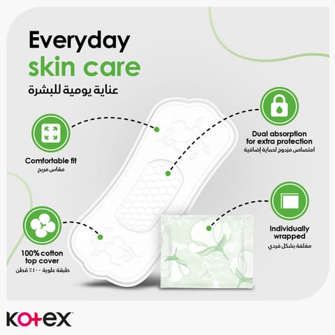 Kotex Natural Ultra Thin Pads, 100% Cotton Pad, Overnight Protection Sanitary Pads with Wings, 14 Sanitary Pads