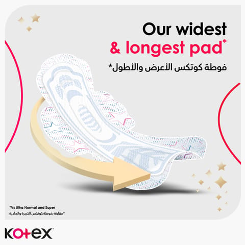 Kotex Natural Ultra Thin Pads, 100% Cotton Pad, Overnight Protection Sanitary Pads with Wings, 14 Sanitary Pads