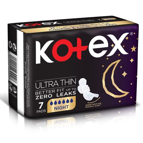 Kotex Natural Ultra Thin Pads, 100% Cotton Pad, Overnight Protection Sanitary Pads with Wings, 14 Sanitary Pads