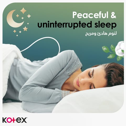 Kotex Natural Ultra Thin Pads, 100% Cotton Pad, Overnight Protection Sanitary Pads with Wings, 14 Sanitary Pads