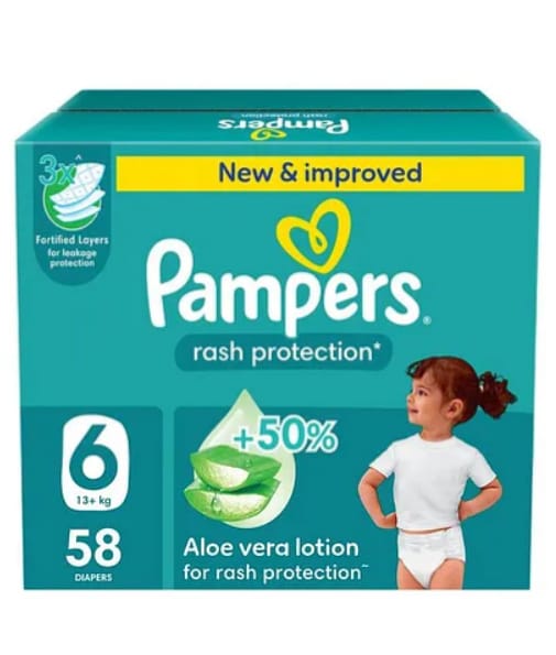 Pampers Rash Protection Taped Diapers, Size 6 (13+Kg) 58Pc