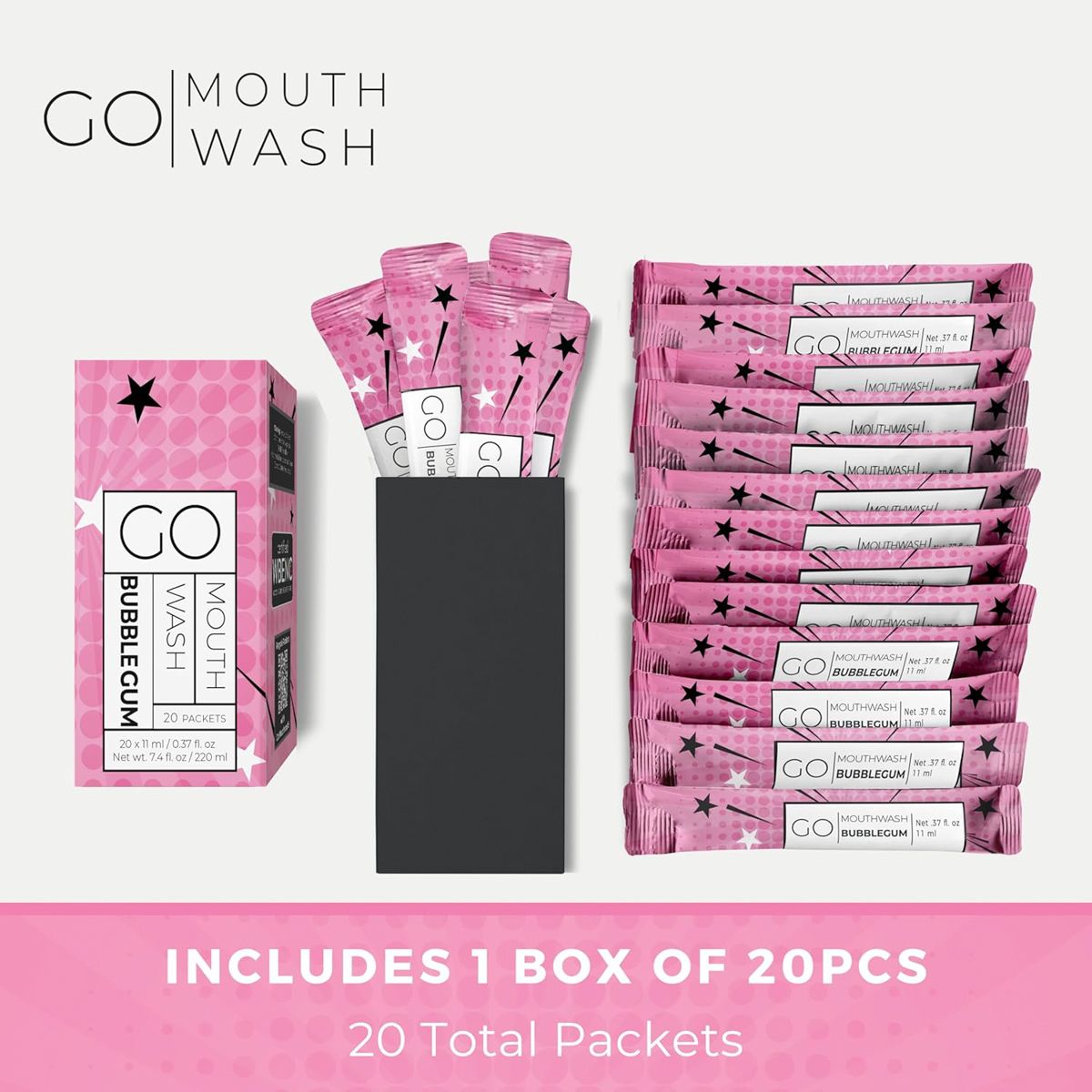 Go Mouthwash Bubble Gum Mint 20 Packets